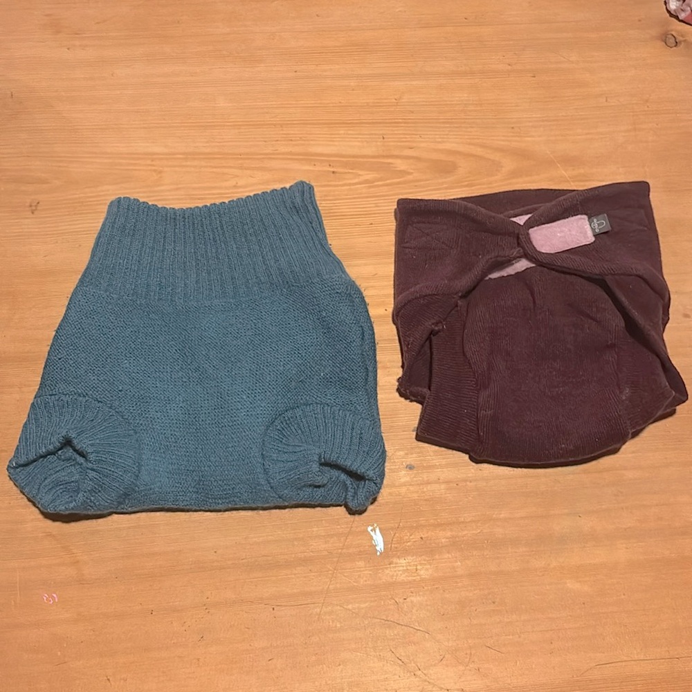 Two wool diaper covers